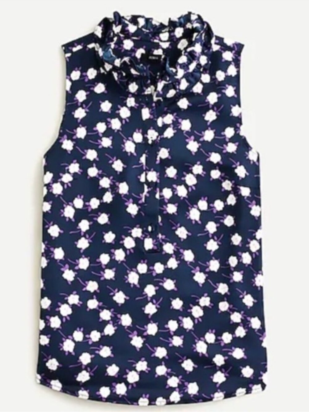 NWT - JCrew Ruffle Neck Button Up Blouse ~ Navy/Violet Purple/White